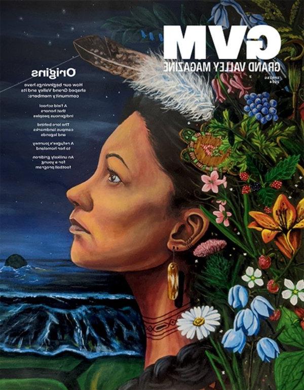 cover of spring issue of GVM with native woman looking at night sky, original artwork